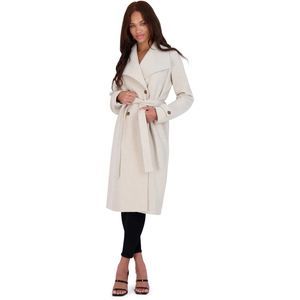 Avec Les Filles Double Breasted Faux Wool Wrap Coat in Oat Size XL